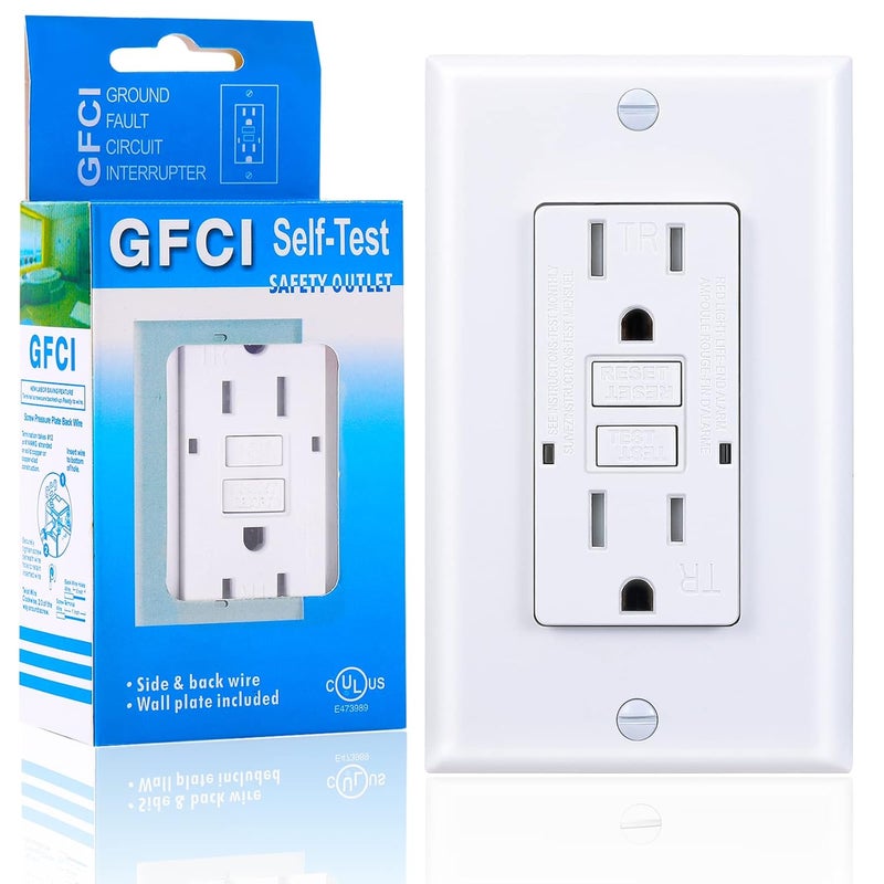 3GRACE 15 Amp GFCI Outlet, Tamper-Resistant GFI Receptacle with LED Indicator, Self-Test Ground Fault Circuit Interrupter, Decorator Wall Plates and Screws Included, UL Listed, White（1 Pack） - Image 1